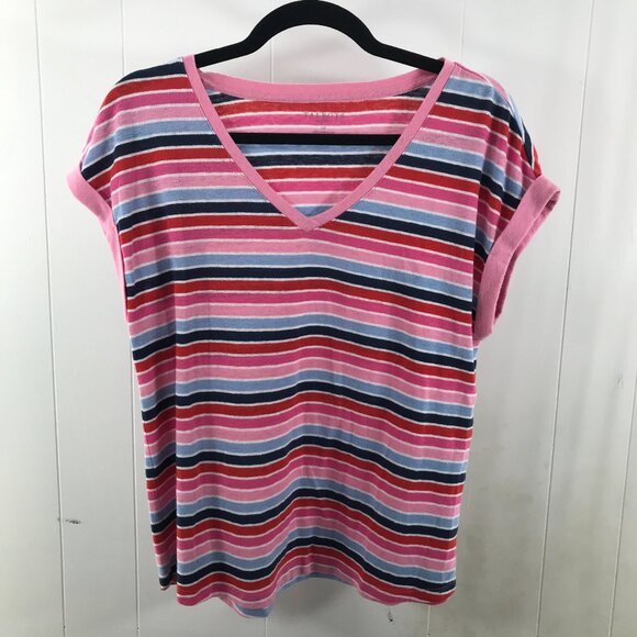 Talbots linen blend striped v-neck t-shirt size Lp - Picture 1 of 4